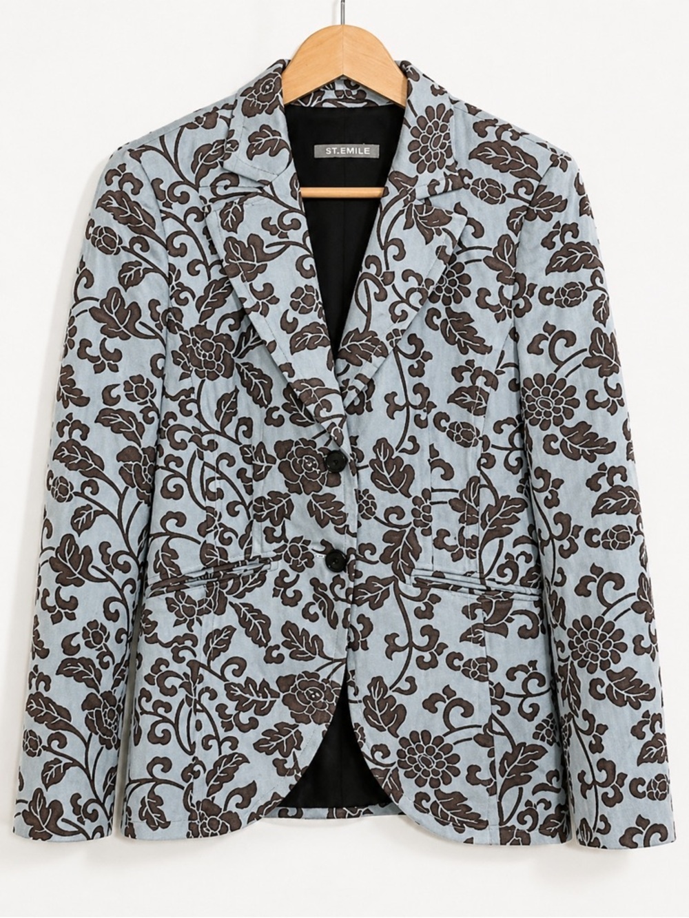 St. Emile Floral Cotton Blazer Jacket Blue Brown Size 8